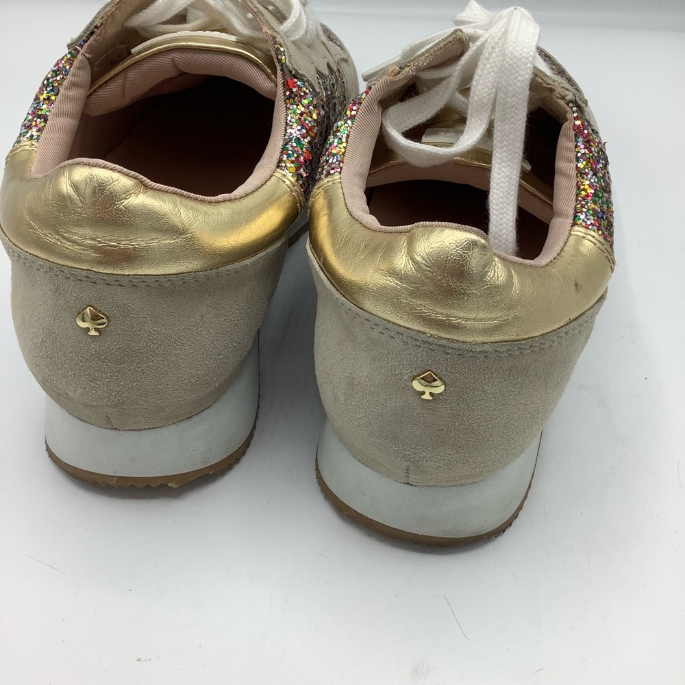kate spade Beige Suede Sneakers with Multicolor Glitter & Gold Accent - Picture 5 of 8